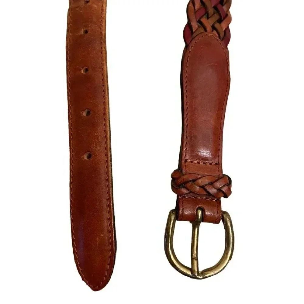 Genuine leather braided belt with gold metal buckle bohemian one size - Picture 3 of 8
